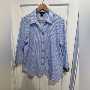 Ali Miles Blue and White Striped Casual Shirt With a 3/4 Sleeve L